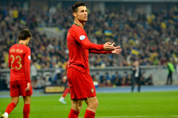 Kiev Oekraïne Oktober 2019 Cristiano Ronaldo Speler Tijdens Kwalificatiewedstrijd Uefa — Stockfoto