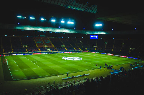 KHARKIV, UKRAINE - September 18, 2019: General view of the stadium close-up during the UEFA Champions League match between Shakhtar vs Manchester City (England), Ukraine