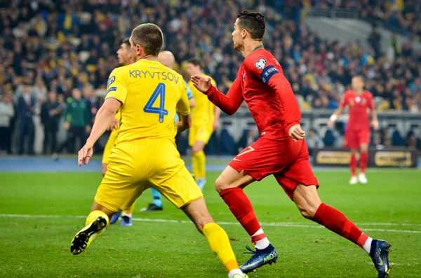 Kyiv Ukraine Oktober 2019 Pemain Cristiano Ronaldo Selama Pertandingan Kualifikasi — Stok Foto