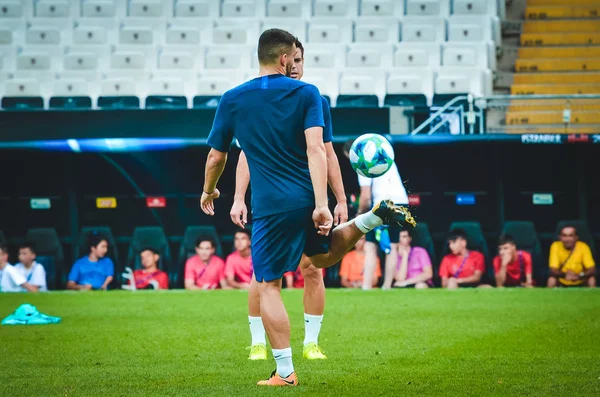 Istambul Turquia Agosto 2019 Cesar Azpilicueta Mateo Kovacic Antes Partida — Fotografia de Stock