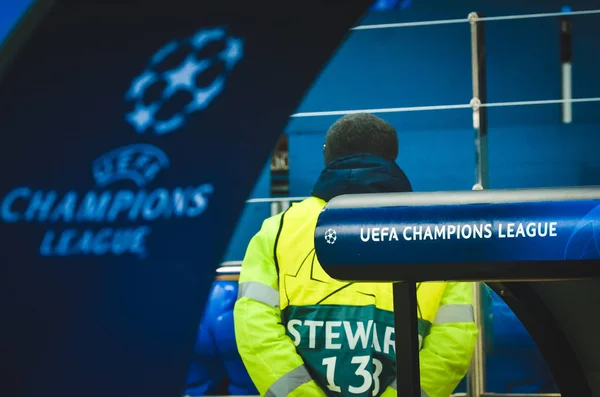 Kharkiv Ukraine December 2019 Uefa Champions League Lettering Logo Uefa — Stockfoto