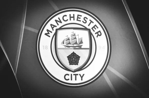 Kharkiv Ukraine Septembrie 2019 Logo Oficial Manchester City Închiderea Emblemei — Fotografie, imagine de stoc
