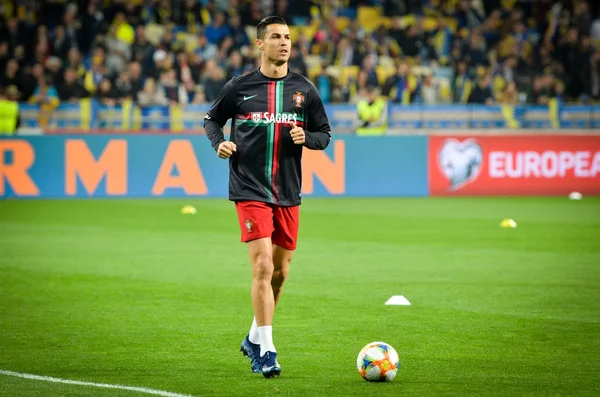 Kyiv Ucrania Octubre 2019 Cristiano Ronaldo Durante Partido Clasificatorio Uefa — Foto de Stock