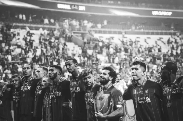 Istanbul Turkey August 2019 Mohamed Salah Celebrate Victory Liverpool Team — Stock Photo, Image