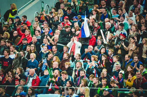 Saint Petersburg Russia November 2019 Football Fans Celebrate Goal Scored — Zdjęcie stockowe