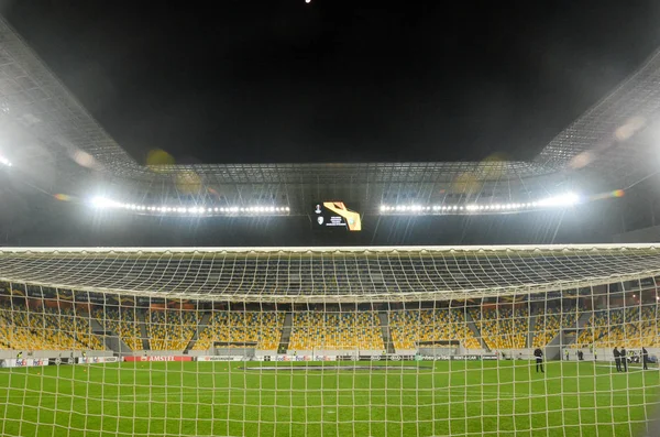 Lviv Ukraine November 2019 Night Football Stadium Close Gate Uefa — стокове фото
