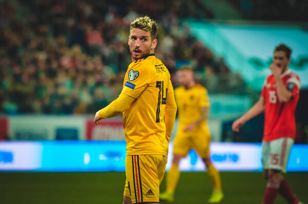 SAINT-PETERSBURG, RUSSIA - November 16, 2019: Dries Mertens player during UEFA EURO 2020 qualifying match between national team Russia against Belgium national team, Russia