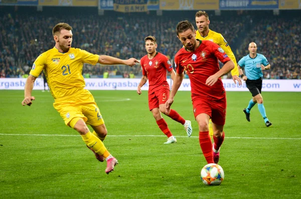 乌克兰基辅 2019年10月14日 在2020年欧洲杯预选赛期间 乌克兰国家队对阵葡萄牙国家队乌克兰的贝尔纳多 席尔瓦 — 图库照片