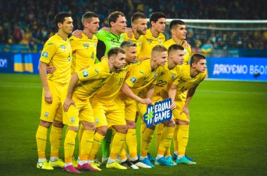Kyiv, Ukrayna - 14 Ekim 2019: Uefa Euro 2020 ön eleme karşılaşması sırasında Ukrayna milli takımının Portekiz, Ukrayna ile karşılaşması