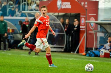 SAINT-PETERSBURG, RUSSIA - November 16, 2019: Sergey Petrov player during UEFA EURO 2020 qualifying match between national team Russia against Belgium national team, Russia