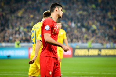 Kyiv, Ukrayna - 14 Ekim 2019: Uefa Euro 2020 ön eleme karşılaşmasında Goncalo Guedes oyuncusu Ukrayna milli takımı Ukrayna milli takımı Ukrayna ile karşılaşacak.