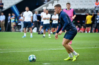 İstanbul, Türkiye - 14 Ağustos 2019: Ross Barkley ve antrenman oturumu Uefa Süper Kupası Finalleri öncesinde Liverpool ile Chelsea arasında Vodafone Park, Vodafone Arena, Türkiye