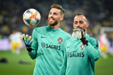 Kyiv, Ukrayna - 14 Ekim 2019: Uefa Euro 2020 ön eleme maçında Ukrayna milli takımı Ukrayna ile Portekiz milli takımı Ukrayna maçı sırasında Jose Sa oyuncusu
