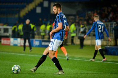 KHARKIV, UKRAINE - December 11, 2019: Berat Djimsiti player during the UEFA Champions League match between Shakhtar vs Atalanta Bergamasca Calcio BC (Italy), Ukraine