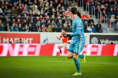 SAINT-PETERSBURG, RUSSIA - November 16, 2019: Thibaut Courtois player during UEFA EURO 2020 qualifying match between national team Russia against Belgium national team, Russia