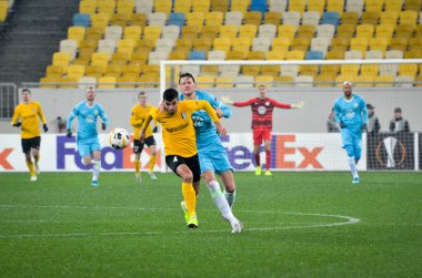 Lviv, Ukrayna - 28 Kasım 2019: Uefa Avrupa Ligi maçında Wout Weghorst oyuncusu Alexandria (Ukrayna) - Wolfsburg (Almanya), Ukrayna
