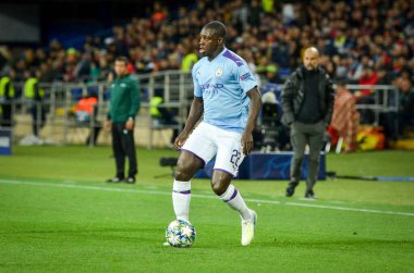 Kharkiv, Ukrayna - 18 Eylül 2019: Benjamin Mendy Uefa Şampiyonlar Ligi karşılaşmasında Shakhtar Donetsk - Manchester City (İngiltere), Ukrayna