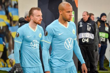 Lviv, Ukrayna - 28 Kasım 2019: Alexandria (Ukrayna) ile Wolfsburg (Almanya) arasındaki Uefa Avrupa Ligi maçı sırasında futbolcu