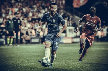 Istanbul, Turkey - August 14, 2019: Pedro player during the UEFA Super Cup Finals match between Liverpool and Chelsea at Vodafone Park in Vodafone Arena, Turkey