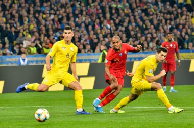 Kyiv, Ukrayna - 14 Ekim 2019: Uefa Euro 2020 ön eleme maçında Joao Mario, Portekiz milli takımı Ukrayna 'ya karşı oynamıştır.