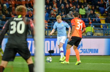 KHARKIV, UKRAINE - September 18, 2019: Kevin De Bruyne player during the UEFA Champions League match between Shakhtar Donetsk vs Manchester City (England), Ukraine