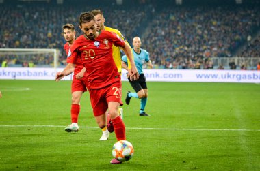 Kyiv, Ukrayna - 14 Ekim 2019: Uefa Euro 2020 ön eleme karşılaşmasında Ukrayna milli takımı Ukrayna ile Ukrayna milli takımı arasında oynanan karşılaşmada Bernardo Silva