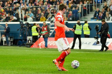 SAINT-PETERSBURG, RUSSIA - November 16, 2019:  Zelimkhan Bakaev player during UEFA EURO 2020 qualifying match between national team Russia against Belgium national team, Russia
