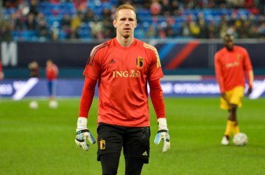 SAINT-PETERSBURG, RUSSIA - November 16, 2019: Matz Sels and Belgium national football team training session during UEFA EURO 2020 qualifying match between Russia against Belgium, Russia