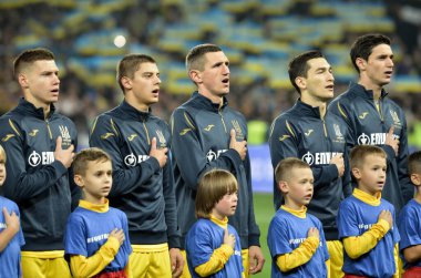 Kyiv, Ukrayna - 14 Ekim 2019: Uefa Euro 2020 ön eleme maçında Ukrayna milli takımı Ukrayna milli takımı ile Ukrayna milli takımı arasında oynanan karşılaşma