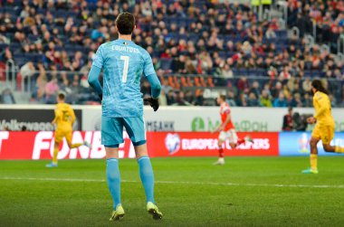 SAINT-PETERSBURG, RUSSIA - November 16, 2019: Thibaut Courtois player during UEFA EURO 2020 qualifying match between national team Russia against Belgium national team, Russia