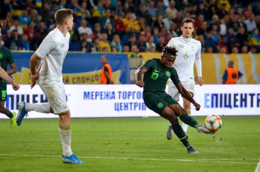 DNIPRO, UKRAINE - September 10, 2019: Samuel Chukwueze player during the friendly match between national team Ukraine against Nigeria national team, Ukraine