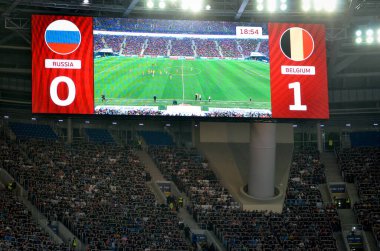 SAINT-PETERSBURG, RUSSIA - November 16, 2019: Scoreboard on the stadium during UEFA EURO 2020 qualifying match between national team Russia against Belgium national team, Russia