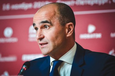 SAINT-PETERSBURG, RUSSIA - November 16, 2019: Coach Roberto Martinez at a press conference during UEFA EURO 2020 qualifying match, Russia
