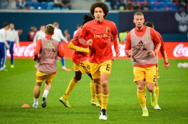 SAINT-PETERSBURG, RUSSIA - November 16, 2019: Axel Witsel and Belgium national football team training session during UEFA EURO 2020 qualifying match between Russia against Belgium, Russia