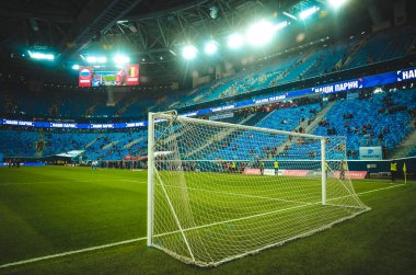 SAINT-PETERSBURG, RUSSIA - November 16, 2019: General view of the Gazprom Arena stadium with inside view behind the gate during UEFA EURO 2020 qualifying match between Russia against Belgium, Russia