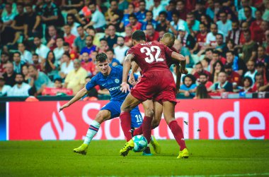 İstanbul, Türkiye - 14 Ağustos 2019: Joel Matip Uefa Süper Kupası Finalleri 'nde Liverpool ile Chelsea arasında Vodafone Park, Vodafone Arena, Türkiye
