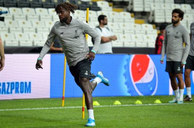 İstanbul, Türkiye - 14 Ağustos 2019: Uefa Süper Kupası Finalleri öncesinde Vodafone Arena, Türkiye 'deki Vodafone Park' ta Liverpool ile Chelsea arasında oynanan Divock Origi