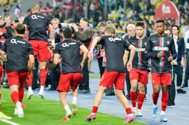 Kyiv, Ukrayna - 14 Ekim 2019: Uefa Euro 2020 ön eleme karşılaşması sırasında Portekiz milli takımı Ukrayna ile Portekiz milli takımı Ukrayna karşılaşması