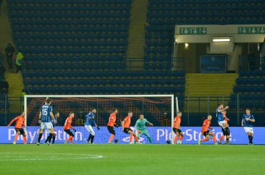 KHARKIV, UKRAINE - December 11, 2019: Football player during the UEFA Champions League match between Shakhtar vs Atalanta Bergamasca Calcio BC (Italy), Ukraine