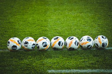 Lviv, Ukrayna - 28 Kasım 2019: Uefa Avrupa Ligi resmi futbol topu Alexandria (Ukrayna) - Wolfsburg (Almanya), Ukrayna