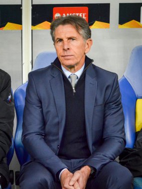 LVIV, UKRAINE - November 07, 2019: Coach Claude Puel player during the UEFA Europa League match between Alexandria (Ukraine) vs AS Saint Etienne (France), Ukraine