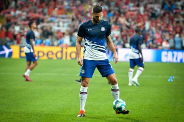 Istanbul, Turkey - August 14, 2019: Olivier Giroud player during the UEFA Super Cup Finals match between Liverpool and Chelsea in Vodafone Arena stadium, Turkey