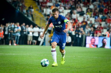 Istanbul, Turkey - August 14, 2019: Cesar Azpilicueta player during the UEFA Super Cup Finals match between Liverpool and Chelsea at Vodafone Park in Vodafone Arena, Turkey