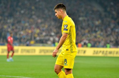 Kyiv, Ukrayna - 14 Ekim 2019: Uefa Euro 2020 ön eleme karşılaşmasında Ruslan Malinovskyi oyuncusu Ukrayna milli takımı Ukrayna milli takımı, Ukrayna