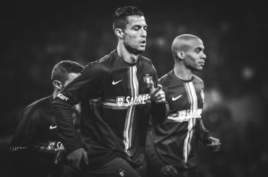 Kyiv, Ukrayna - 14 Ekim 2019: Cristiano Ronaldo ve Uefa Euro 2020 ön eleme maçında Ukrayna ile Portekiz milli takımı Ukrayna arasında oynanan karşılaşma