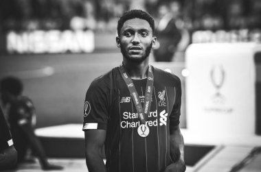 Istanbul, Turkey - August 14, 2019:  Joe Gomez  during the UEFA Super Cup Finals match between Liverpool and Chelsea at Vodafone Park in Vodafone Arena, Turkey