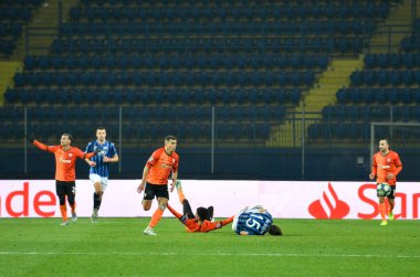 KHARKIV, UKRAINE - December 11, 2019: Football player during the UEFA Champions League match between Shakhtar vs Atalanta Bergamasca Calcio BC (Italy), Ukraine