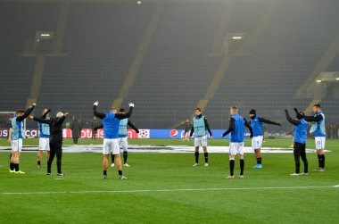 KHARKIV, UKRAINE - December 11, 2019: Training session Atalanta Football players during the UEFA Champions League match between Shakhtar vs Atalanta Calcio BC (Italy), Ukraine