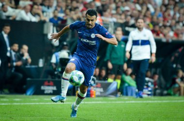 Istanbul, Turkey - August 14, 2019: Pedro player during the UEFA Super Cup Finals match between Liverpool and Chelsea at Vodafone Park in Vodafone Arena, Turkey