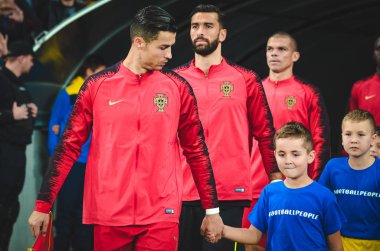 Kyiv, Ukrayna - 14 Ekim 2019: Cristiano Ronaldo, Uefa Euro 2020 ön eleme karşılaşmasında Ukrayna milli takımı Ukrayna ile Ukrayna milli takımı arasında oynanan karşılaşmada sahaya çıktı